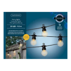 Lumineo Feestverlichting Lichtsnoer - Bolvorm - 950cm - 20 LEDS - Klassiek Warm