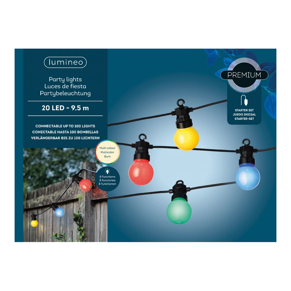 Lumineo Feestverlichting Lichtsnoer - Bolvorm - Twinkel Effect - 950cm - 20 LEDS - Multi 3 Lumineo Feestverlichting Lichtsnoer - Bolvorm - Twinkel Effect - 950cm - 20 LEDS - Multi
