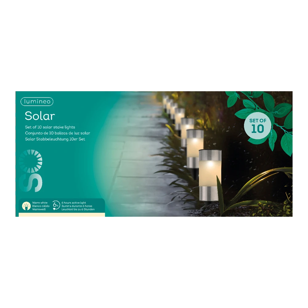 Lumineo LED Solar Tuinlamp - D6 X H14cm - RVS - 10st. 3 Lumineo LED Solar Tuinlamp - D6 X H14cm - RVS - 10st.