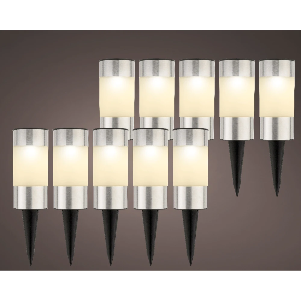 Lumineo LED Solar Tuinlamp - D6 X H14cm - RVS - 10st. 4 Lumineo LED Solar Tuinlamp - D6 X H14cm - RVS - 10st. - Image 2