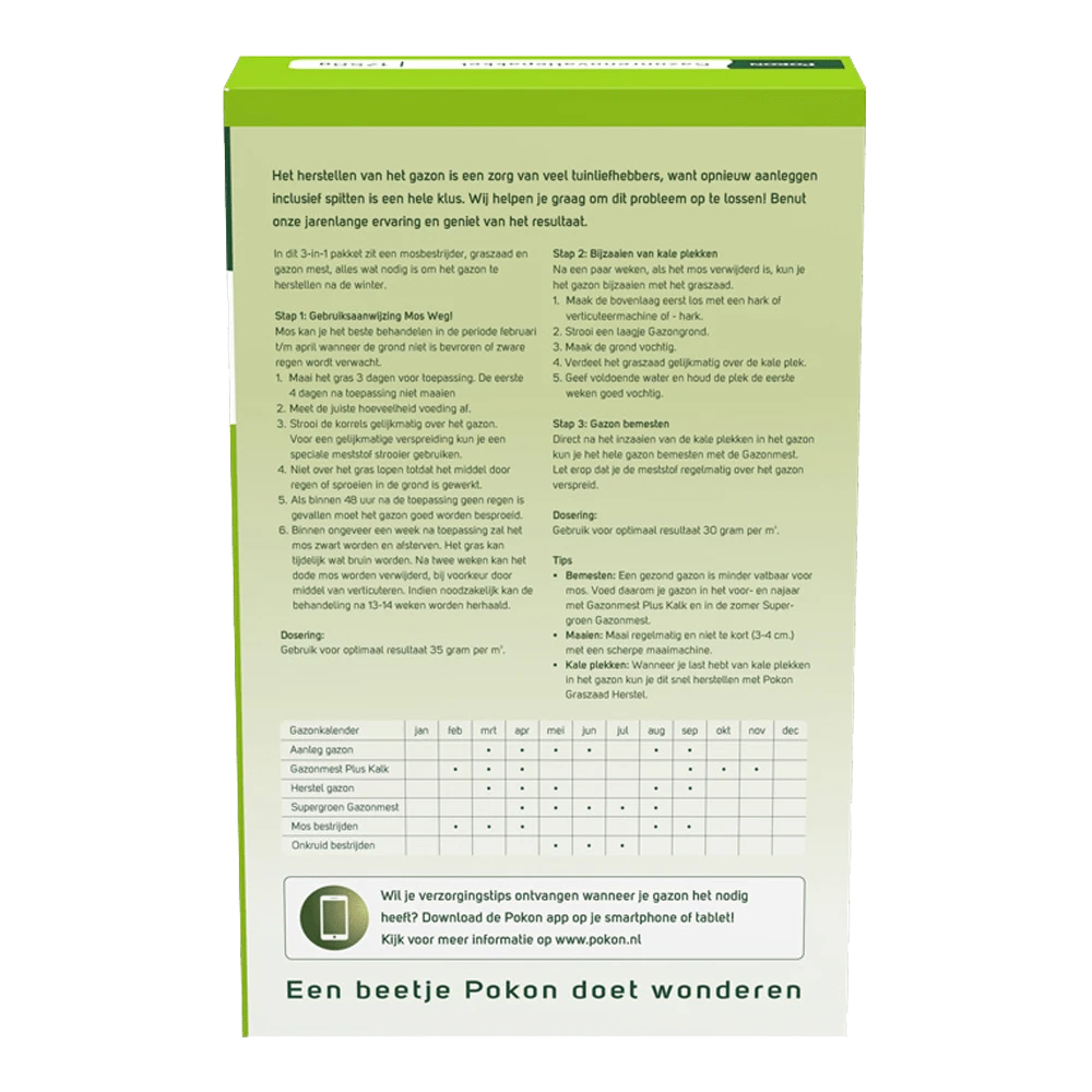 Pokon Gazon Renovatiepakket 3-in-1 1,75kg Voor 25mu00b2 - Gazonmeststof, Graszaad 4 Pokon Gazon Renovatiepakket 3-in-1 1,75kg Voor 25mu00b2 - Gazonmeststof, Graszaad - Image 2