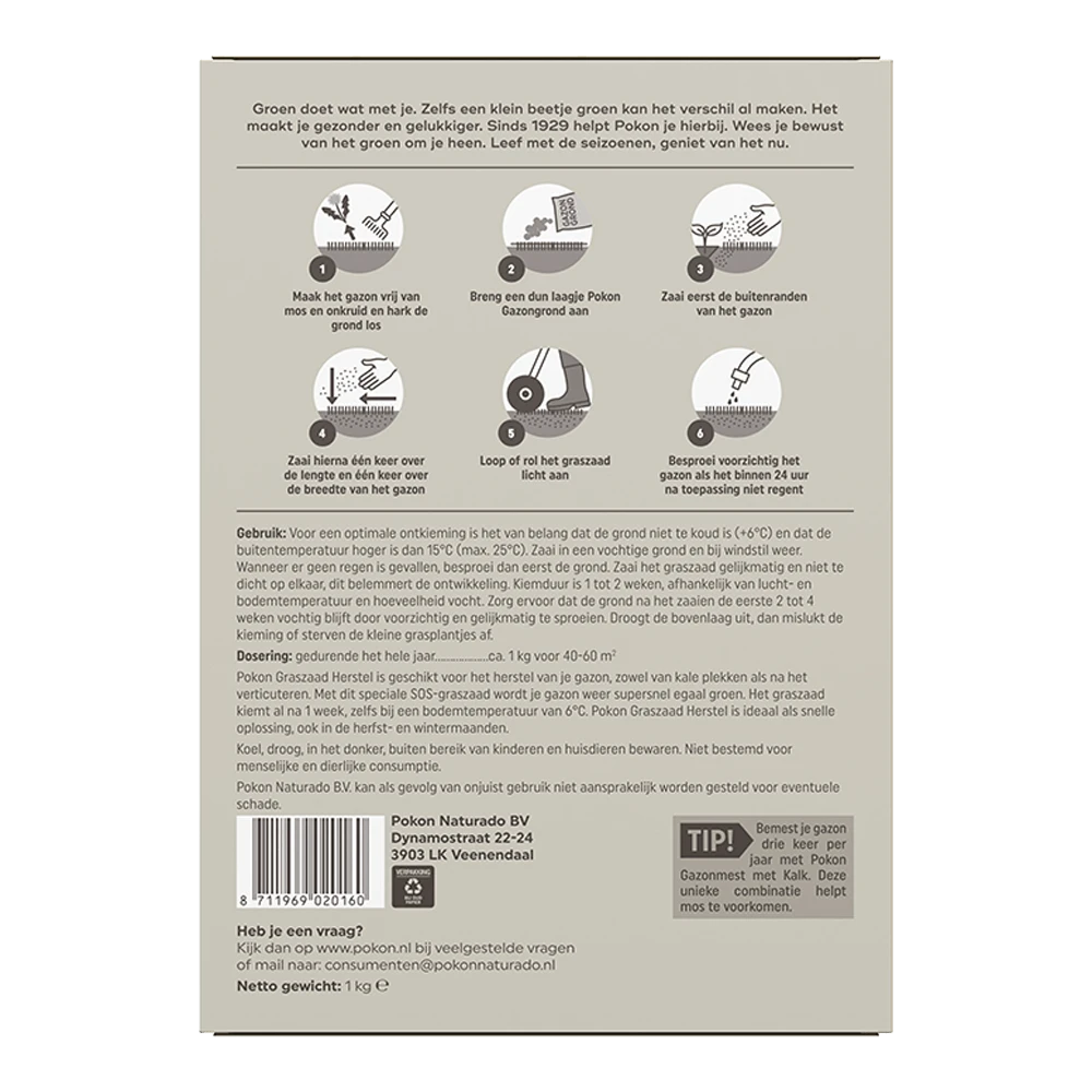 Pokon Graszaad Herstel 1kg - Graszaad 4 Pokon Graszaad Herstel 1kg - Graszaad - Image 2