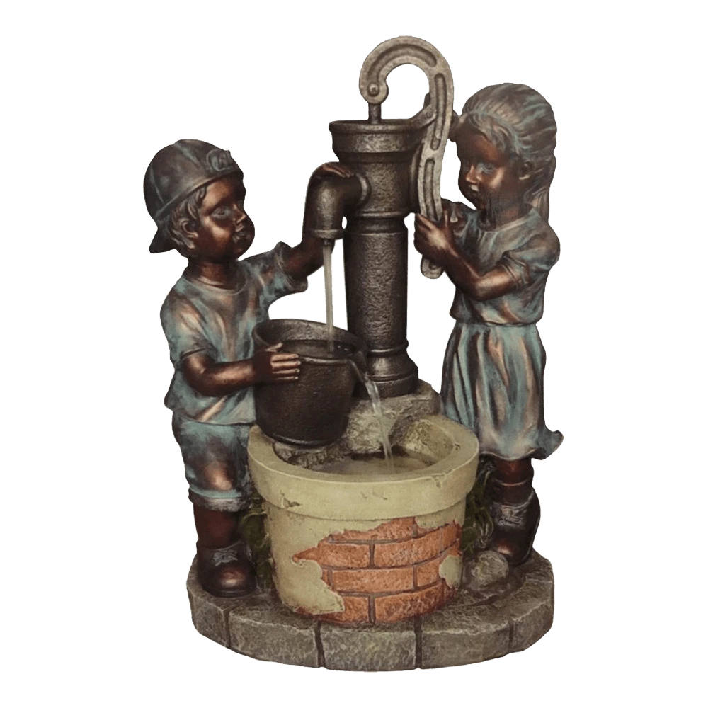 Waterornament Kinderen Aan Pomp - 61,2cmcm Hoog - Polystone 3 Waterornament Kinderen Aan Pomp - 61,2cmcm Hoog - Polystone
