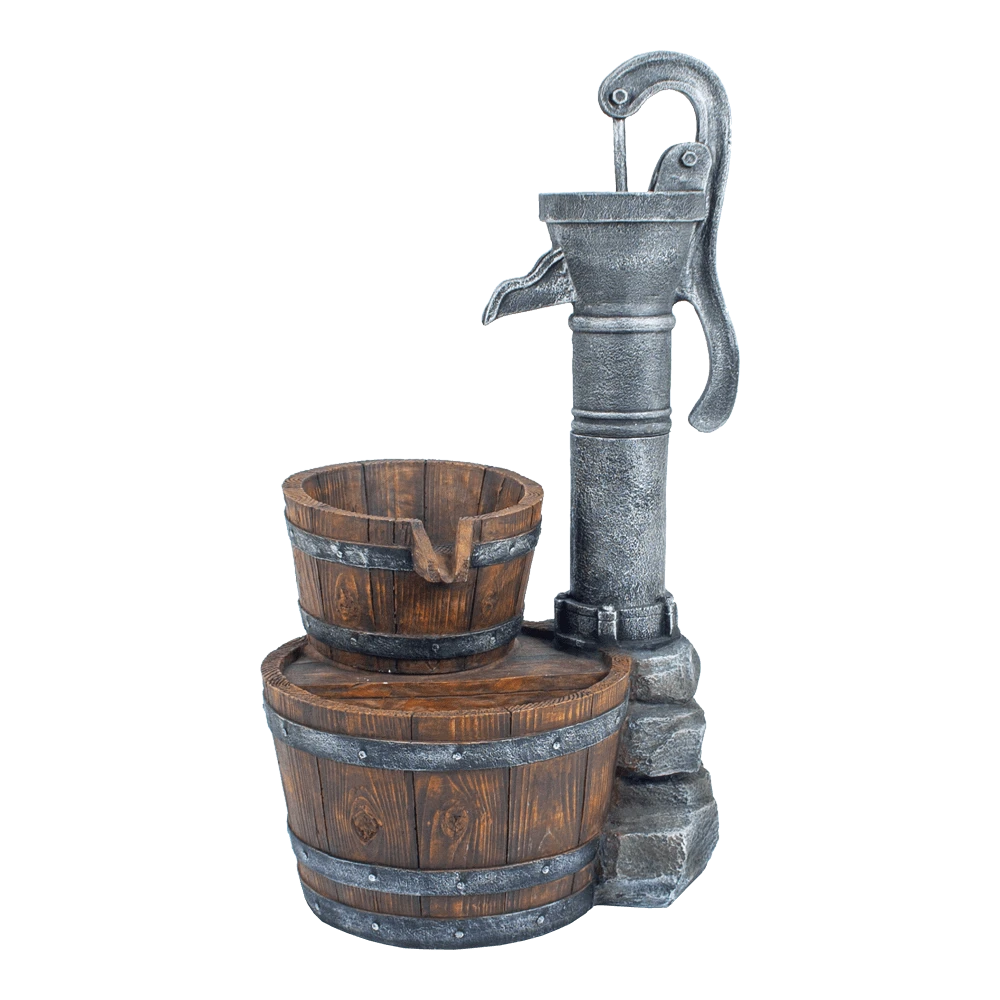 Waterornament Pomp Met Vaten - 74cm Hoog - Polystone 3 Waterornament Pomp Met Vaten - 74cm Hoog - Polystone